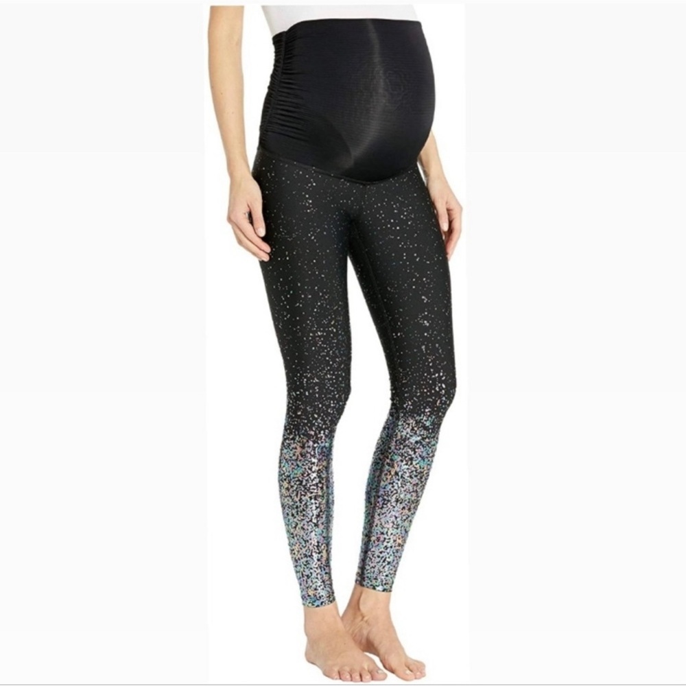 Beyond Yoga Beyond the Bump Maternity Alloy Ombre Midi Leggings Black Gunmetal